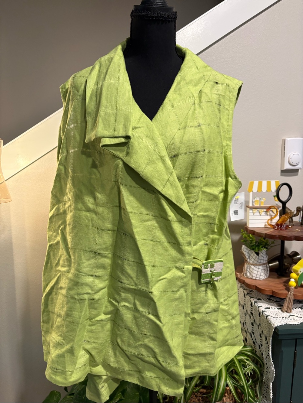 Sleeveless Lime Green Draped Vest